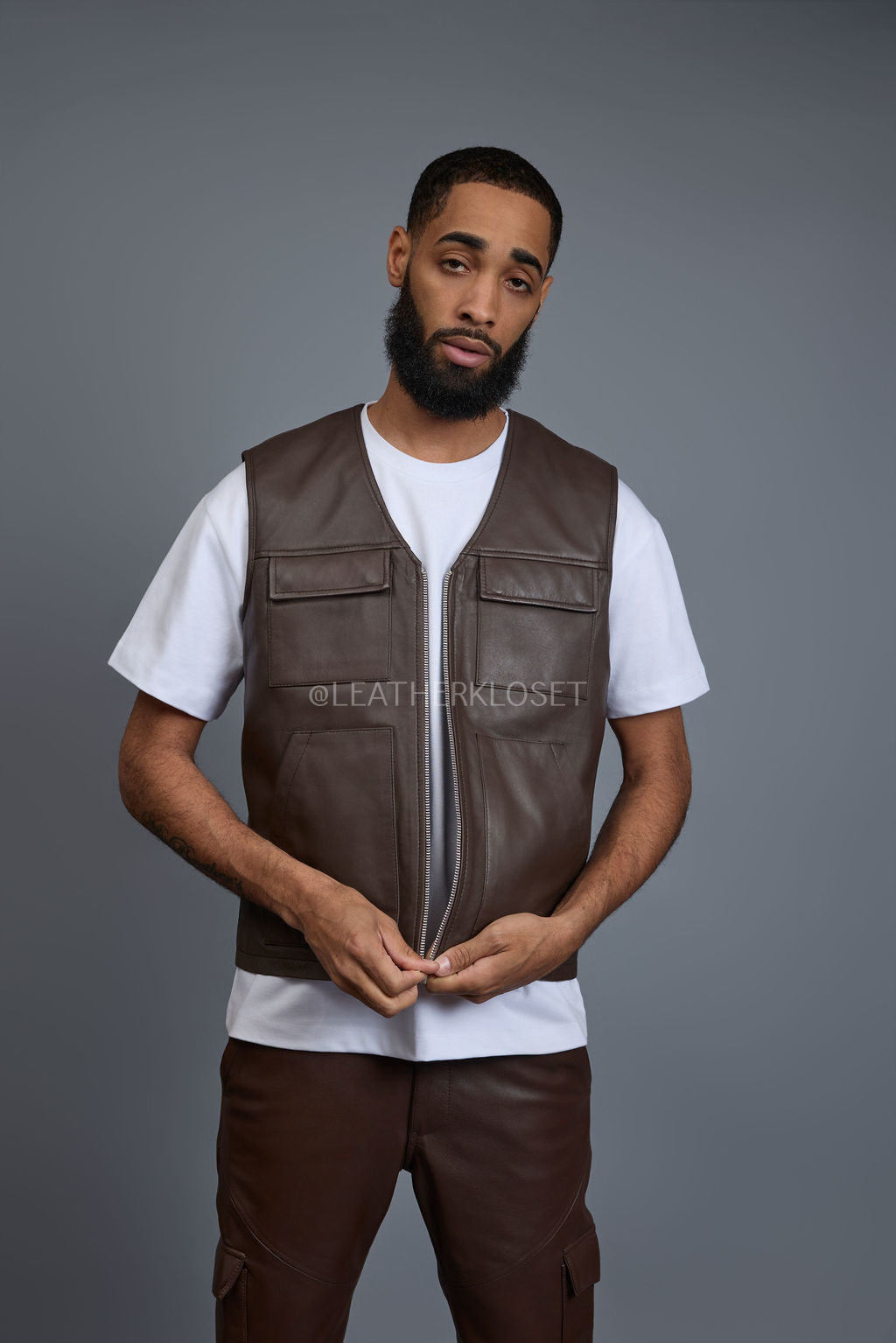 Men's Leather Brooklyn Vest Chocolate [Slim-Cut]