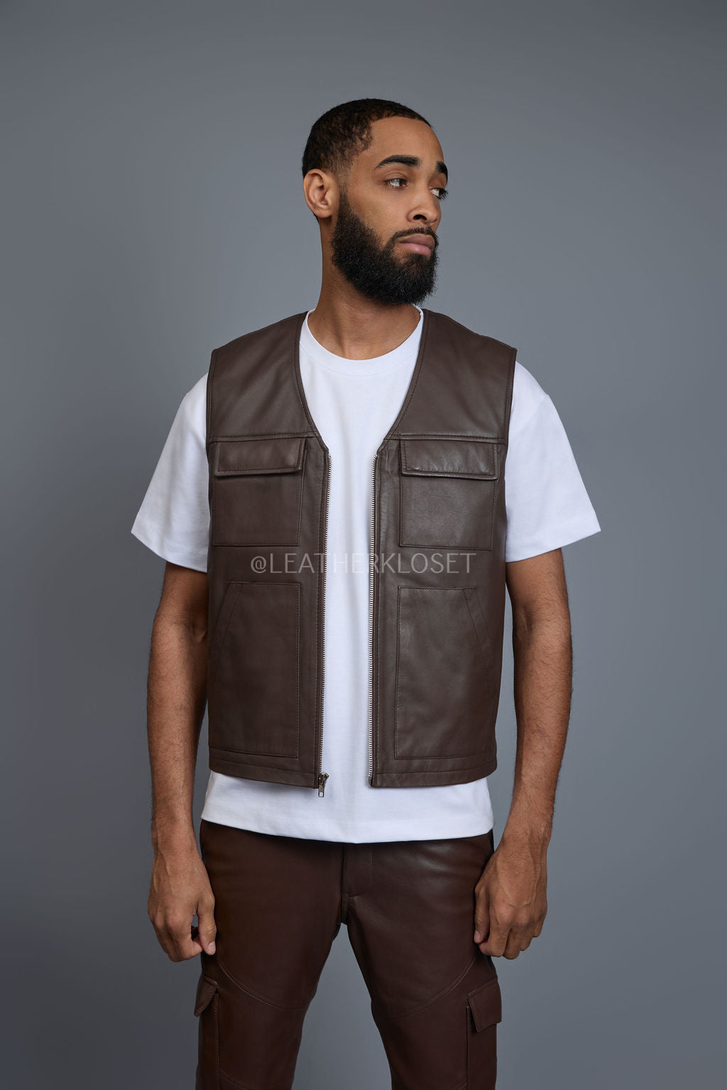 Men's Leather Brooklyn Vest Chocolate [Slim-Cut]