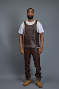 Men's Leather Crossover Jersey With Leather Stack Pants [Chocolate]