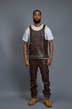 Men's Leather Crossover Leather Basketball Jersey [Chocolate/Beige]