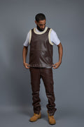 Men's Leather Crossover Jersey With Leather Stack Pants [Chocolate]