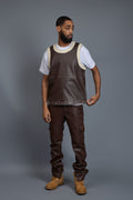 Men's Leather Crossover Jersey With Leather Stack Pants [Chocolate]
