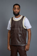 Men's Leather Crossover Jersey With Leather Stack Pants [Chocolate]