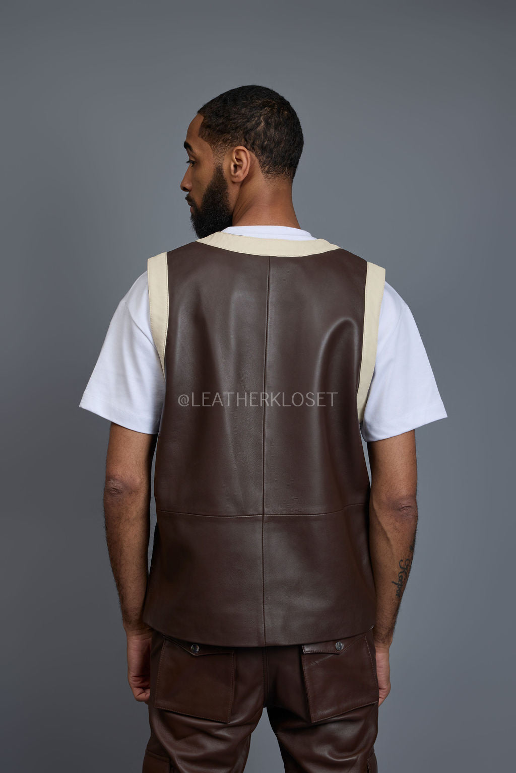 Men's Leather Crossover Leather Basketball Jersey [Chocolate/Beige]