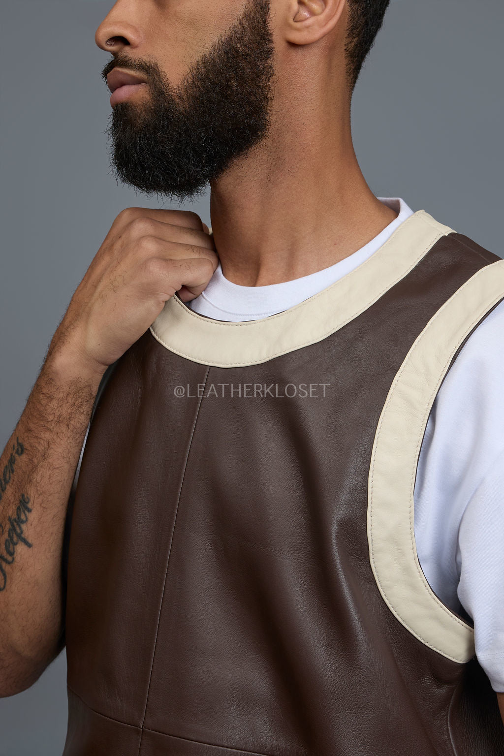 Men's Leather Crossover Leather Basketball Jersey [Chocolate/Beige]