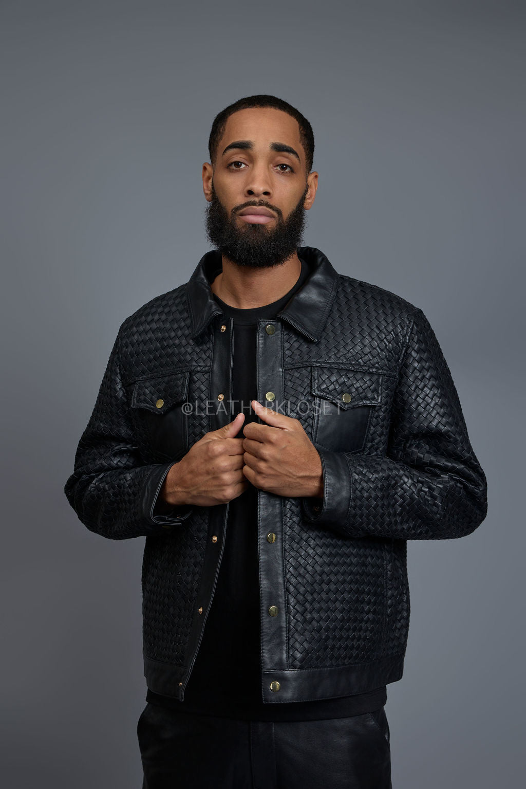 Men's Dylan Braided Leather Jean Jacket [Black]