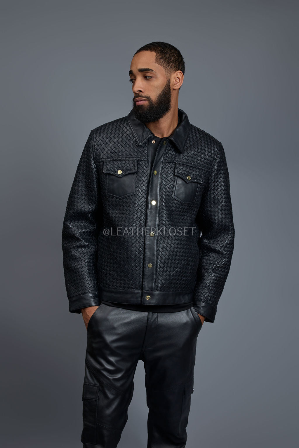 Men's Dylan Braided Leather Jean Jacket [Black]
