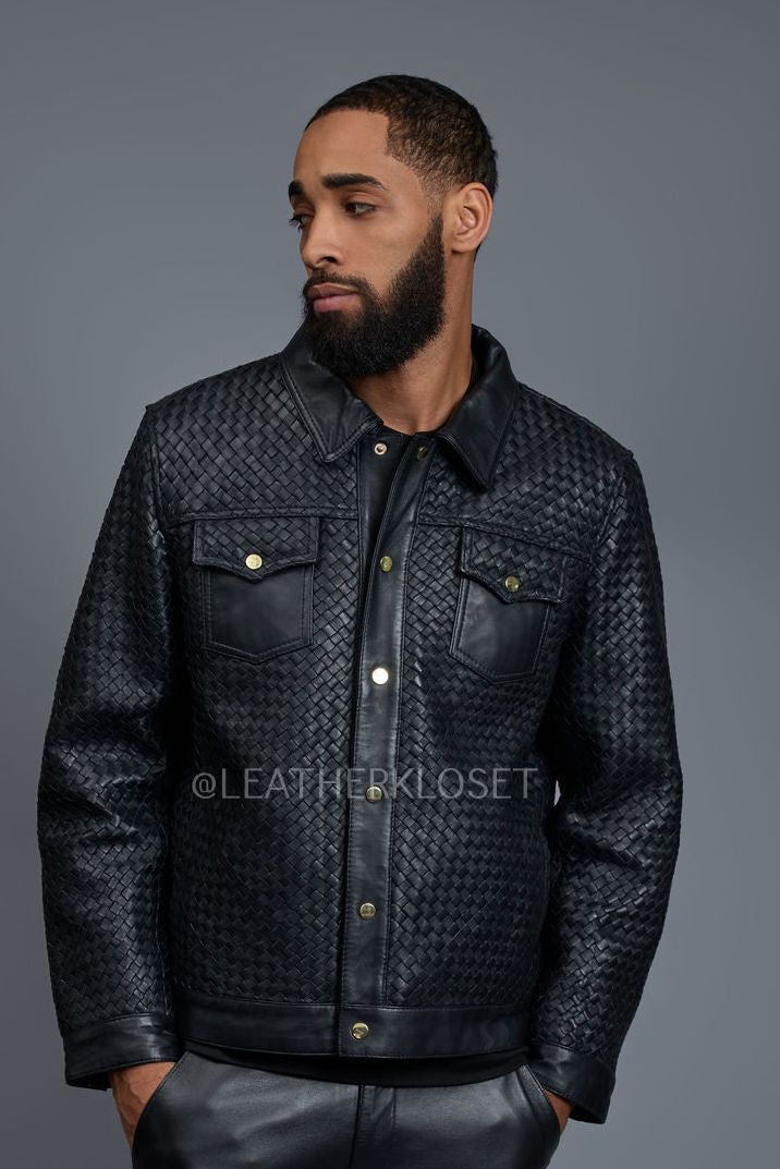 Men's Dylan Braided Leather Jean Jacket [Black]