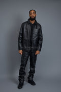 Men's Luka Leather Shirt And Stack Pants Set [Black]