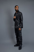 Men's Luka Leather Shirt And Stack Pants Set [Black]