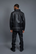 Men's Luka Leather Shirt And Stack Pants Set [Black]