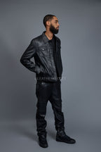 Men's Dylan Leather Jean Jacket And Stack Pants Set [Black/Black]