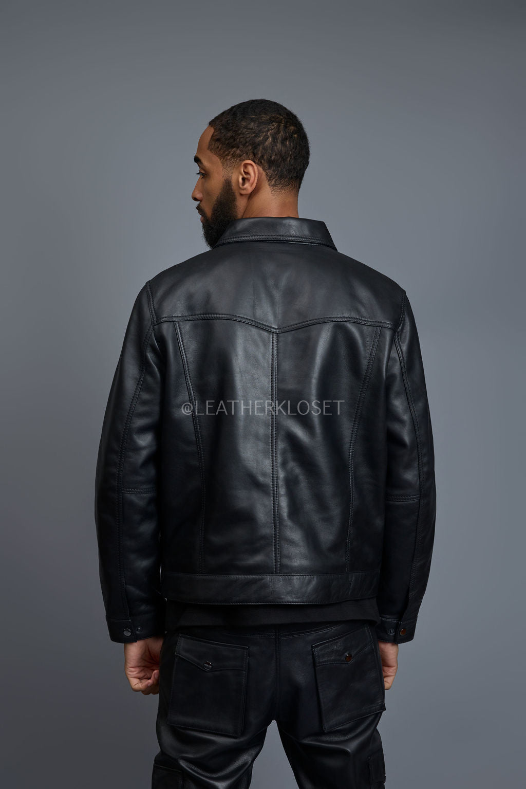 Men's Dylan Leather Jean Jacket And Stack Pants Set [Black/Black]