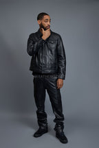 Men's Dylan Leather Jean Jacket And Stack Pants Set [Black/Black]