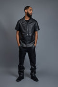Men's Luka Leather Short Sleeve Shirt And Stack Pants Set [Black]
