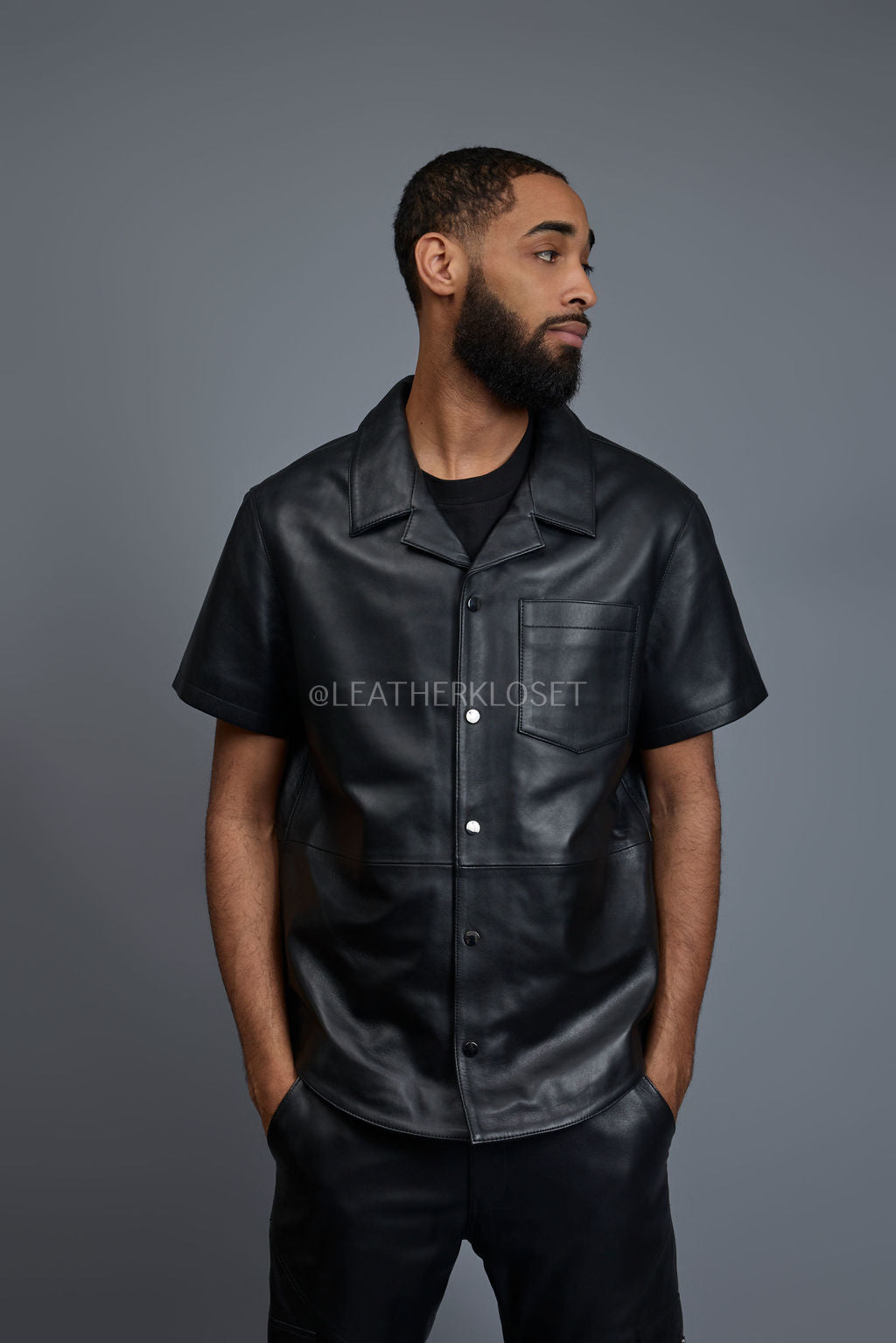 Men's Summer In Miami Luka Leather Short Sleeve Shirt [Black]