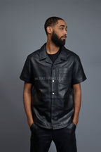Men's Summer In Miami Luka Leather Short Sleeve Shirt [Black]
