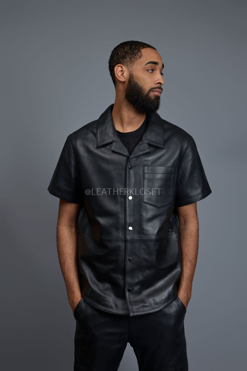 Men's Summer In Miami Luka Leather Short Sleeve Shirt [Black]