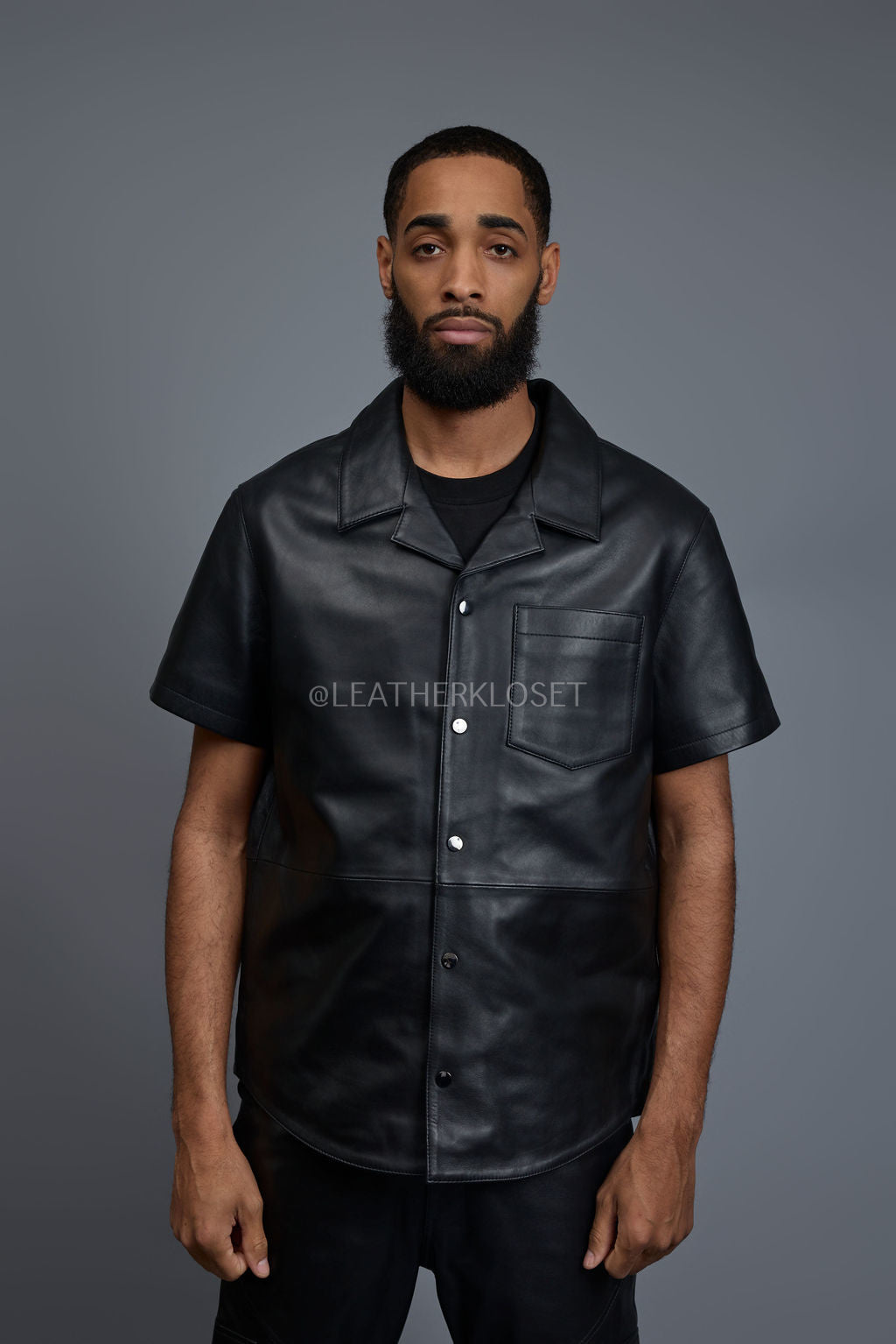 Men's Summer In Miami Luka Leather Short Sleeve Shirt [Black]