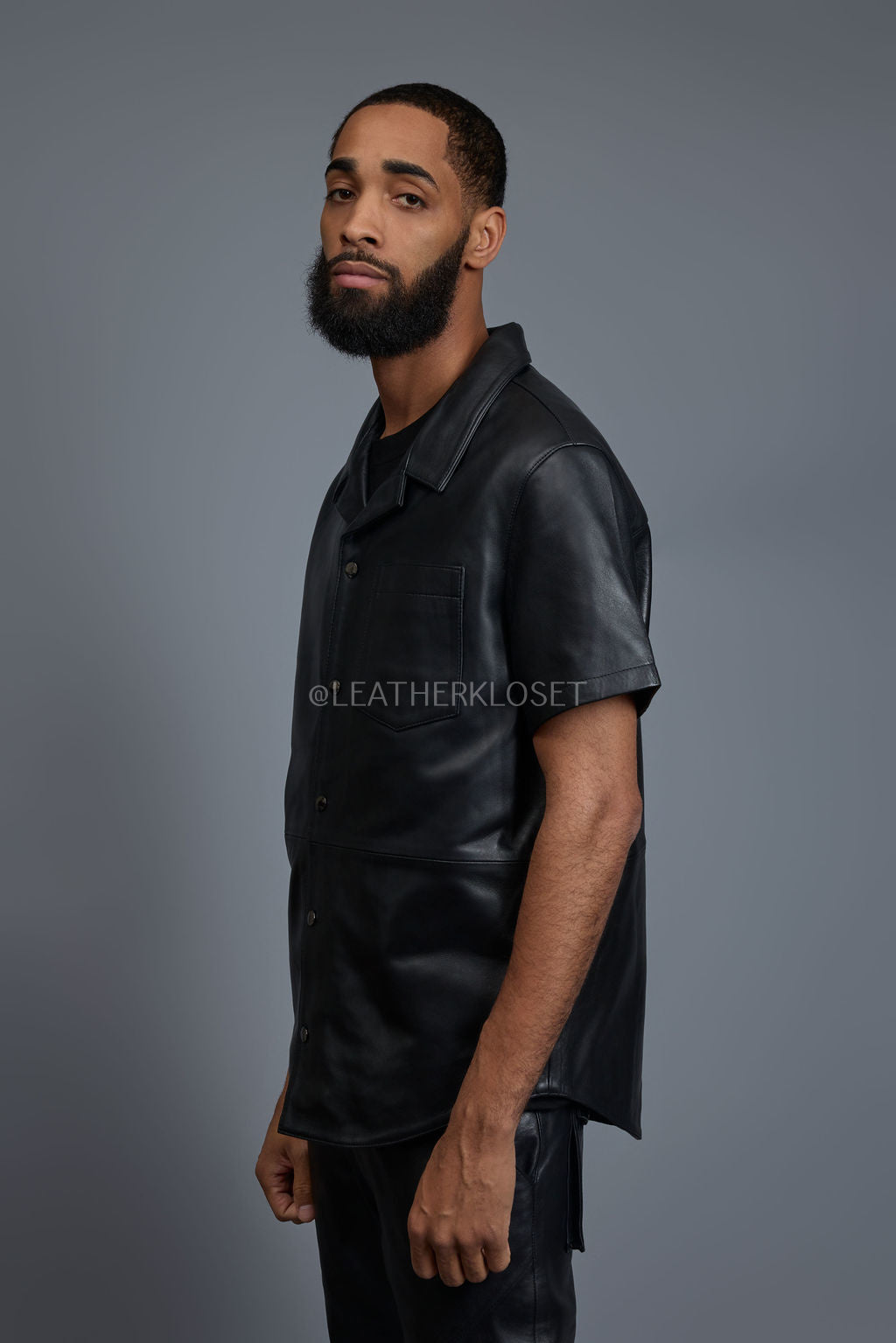 Men's Summer In Miami Luka Leather Short Sleeve Shirt [Black]