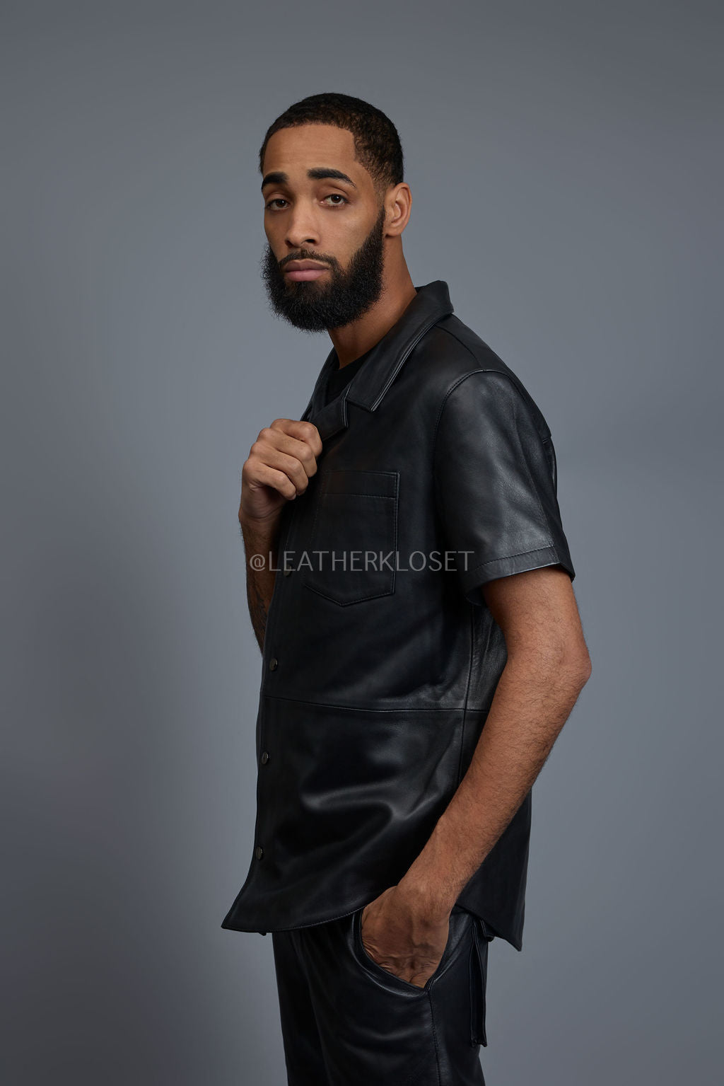 Men's Summer In Miami Luka Leather Short Sleeve Shirt [Black]