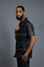 Men's Summer In Miami Luka Leather Short Sleeve Shirt [Black]