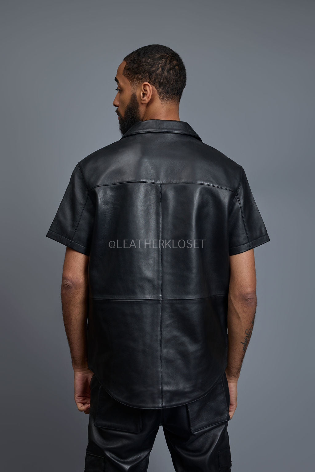 Men's Summer In Miami Luka Leather Short Sleeve Shirt [Black]