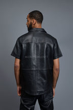 Men's Summer In Miami Luka Leather Short Sleeve Shirt [Black]