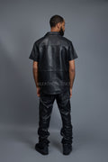 Men's Luka Leather Short Sleeve Shirt And Stack Pants Set [Black]
