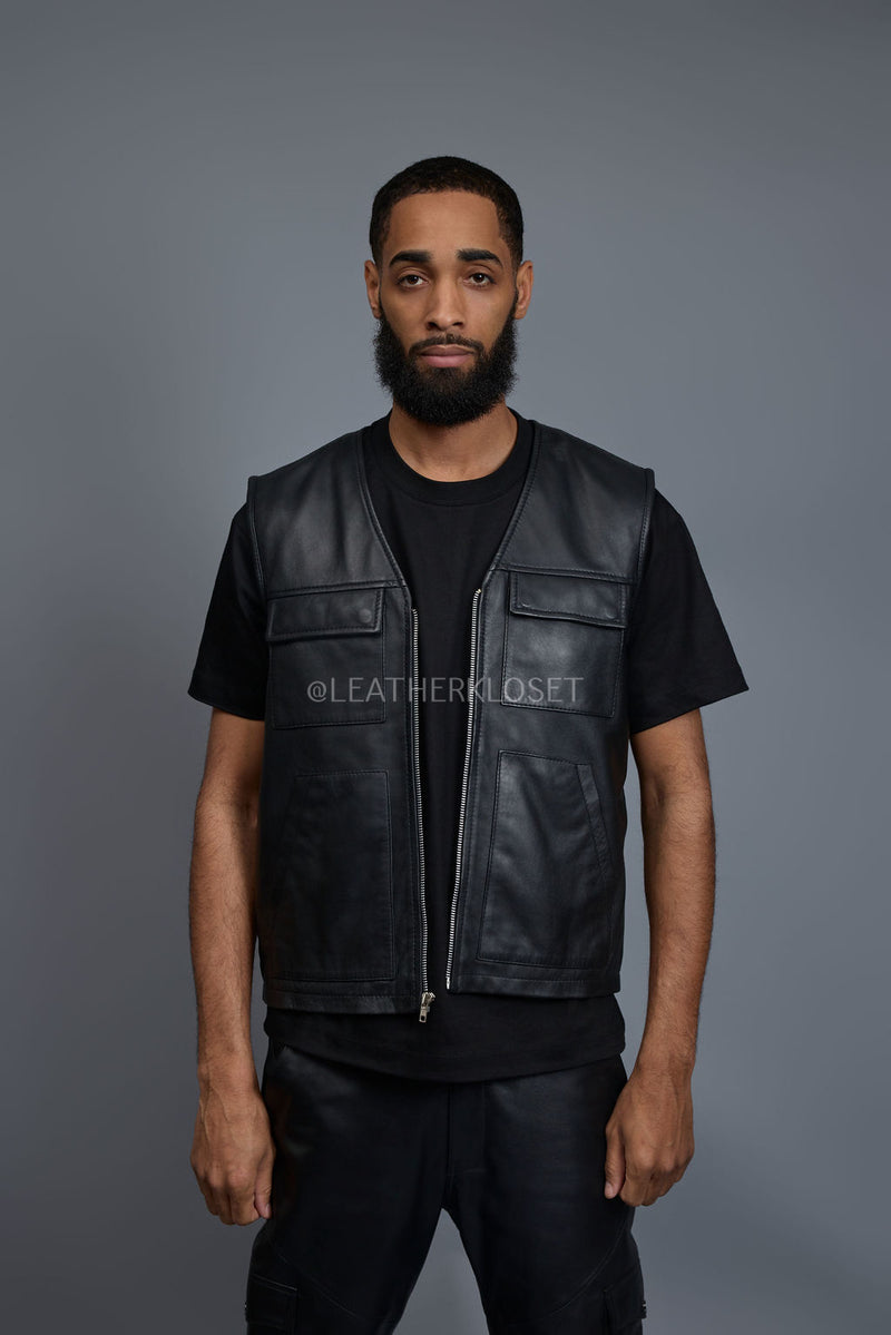 Men's Leather Brooklyn Vest [Black]