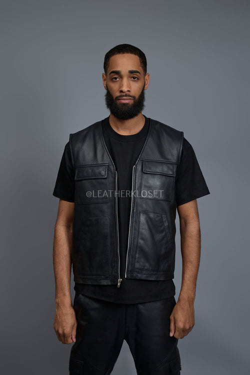Men's Leather Brooklyn Vest [Black]