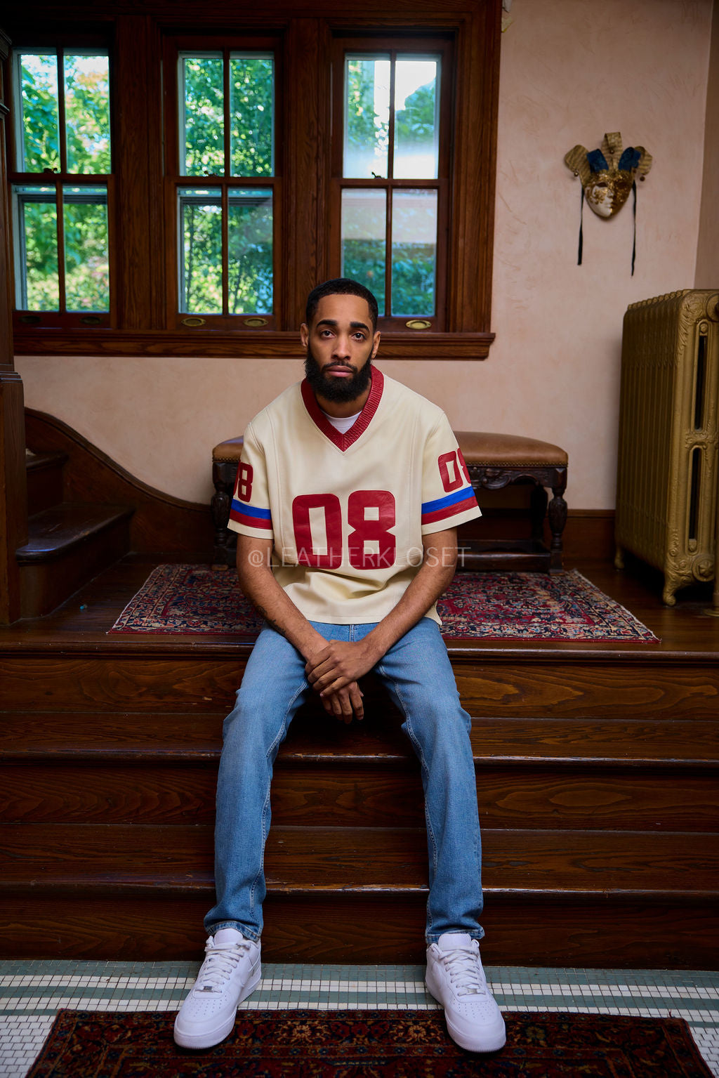 Men's Leather Jersey [Beige/Red/Royal]