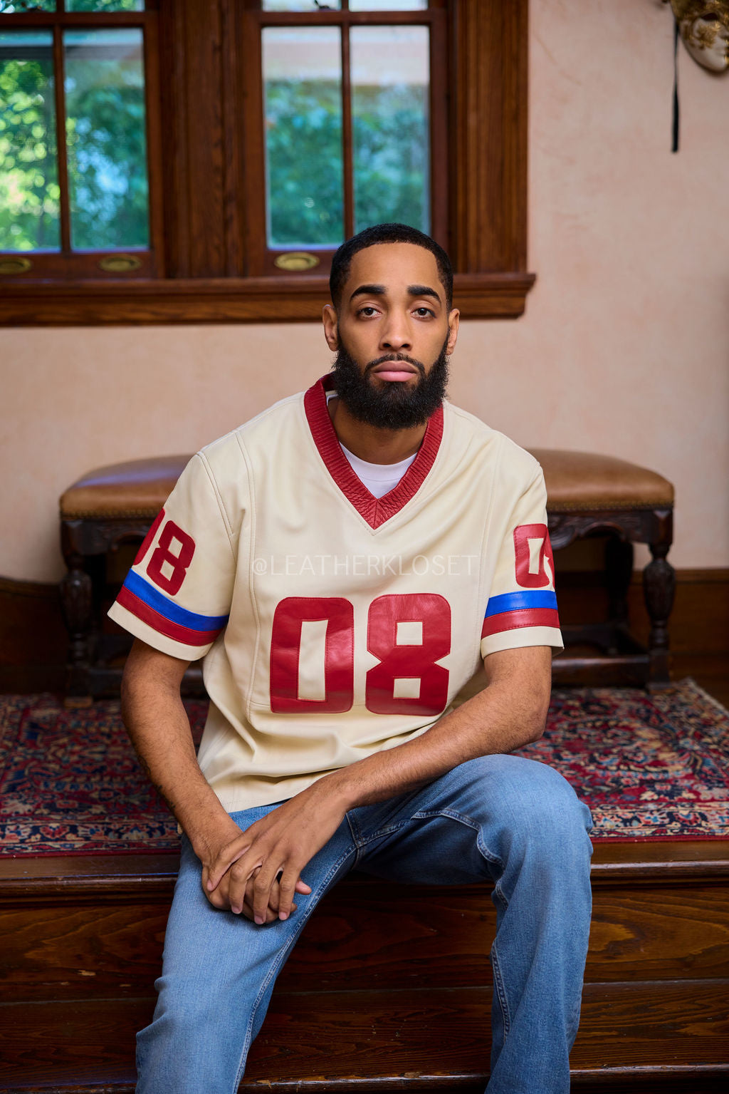 Men's Leather Jersey [Beige/Red/Royal]