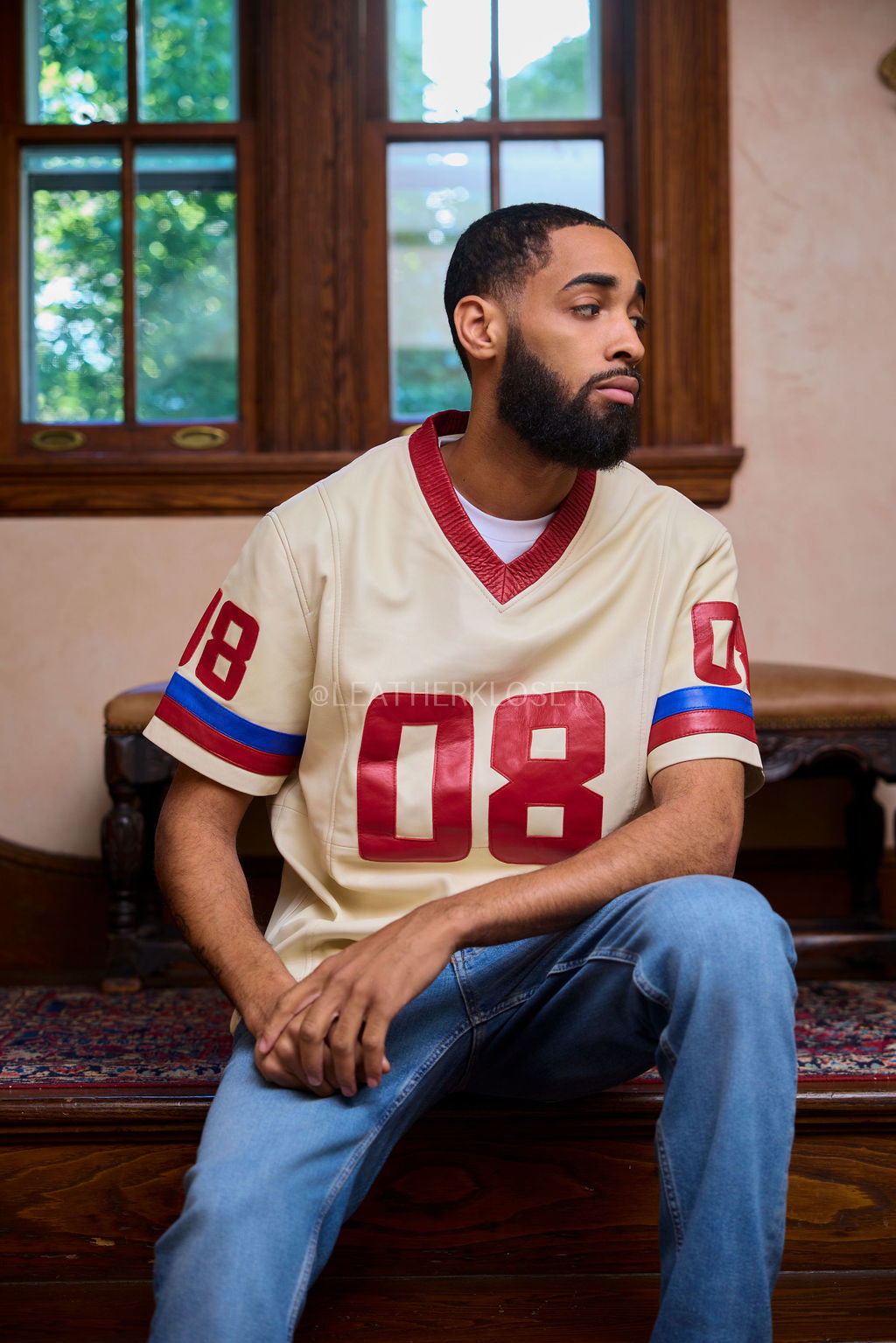 Men's Leather Jersey [Beige/Red/Royal]