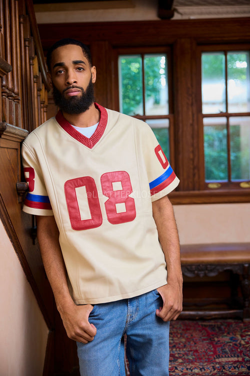 Men's Leather Jersey [Beige/Red/Royal]