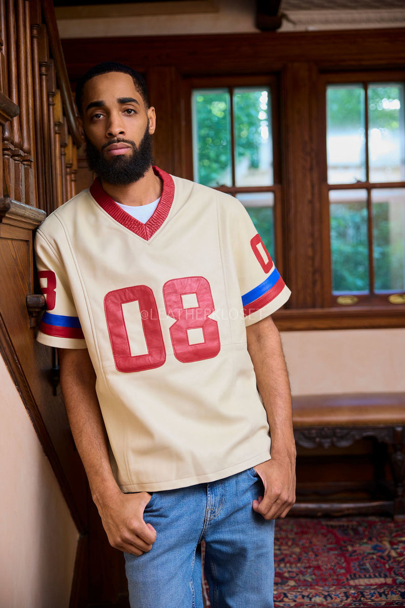 Men's Leather Jersey [Beige/Red/Royal]