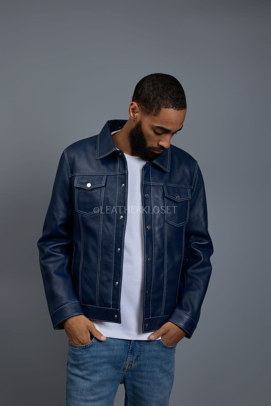 Men's Dylan Jacket Navy Blue Leather