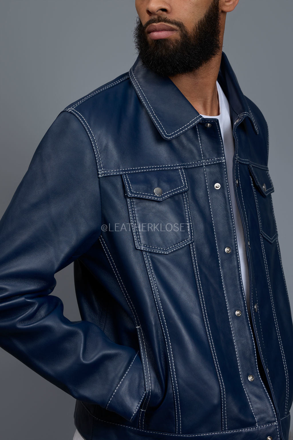 Men's Dylan Jacket Navy Blue Leather