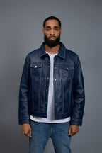 Men's Dylan Jacket Navy Blue Leather