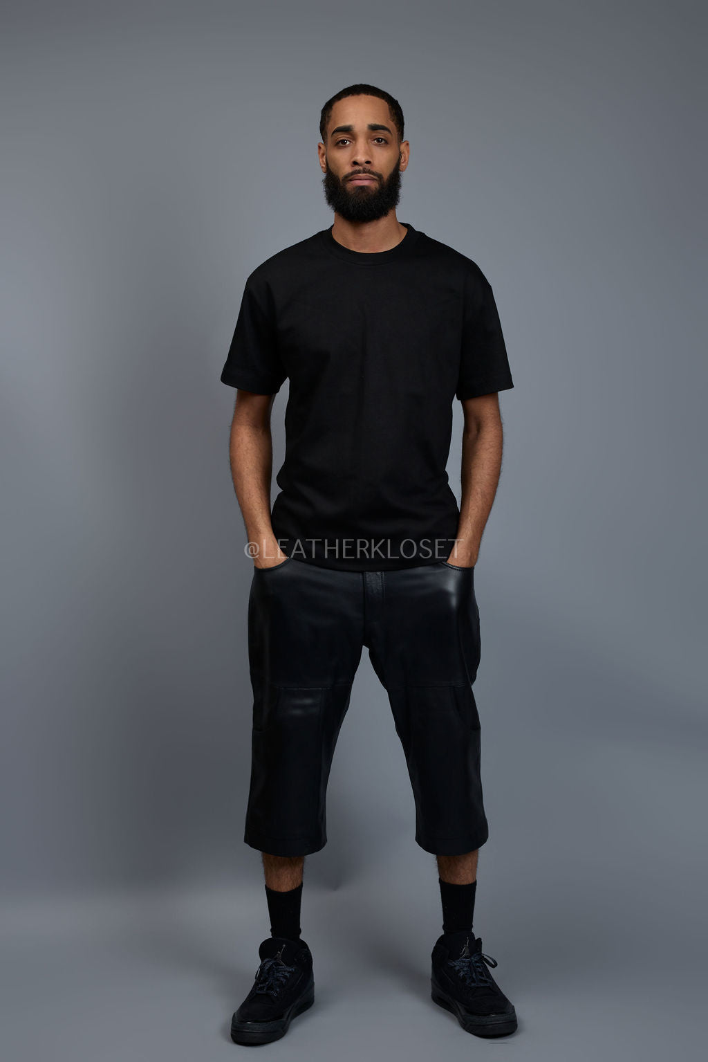 Men's Leather Carpenter Shorts [Black]
