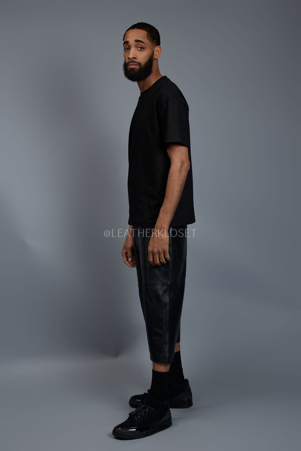 Men's Leather Carpenter Shorts [Black]