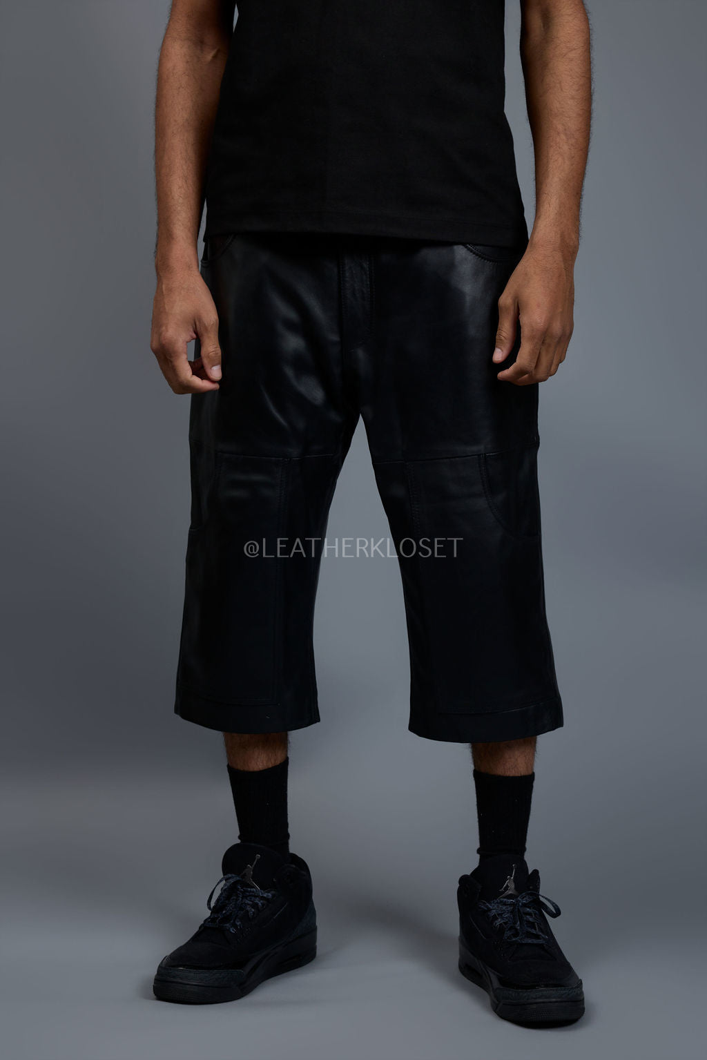 Men's Leather Carpenter Shorts [Black]