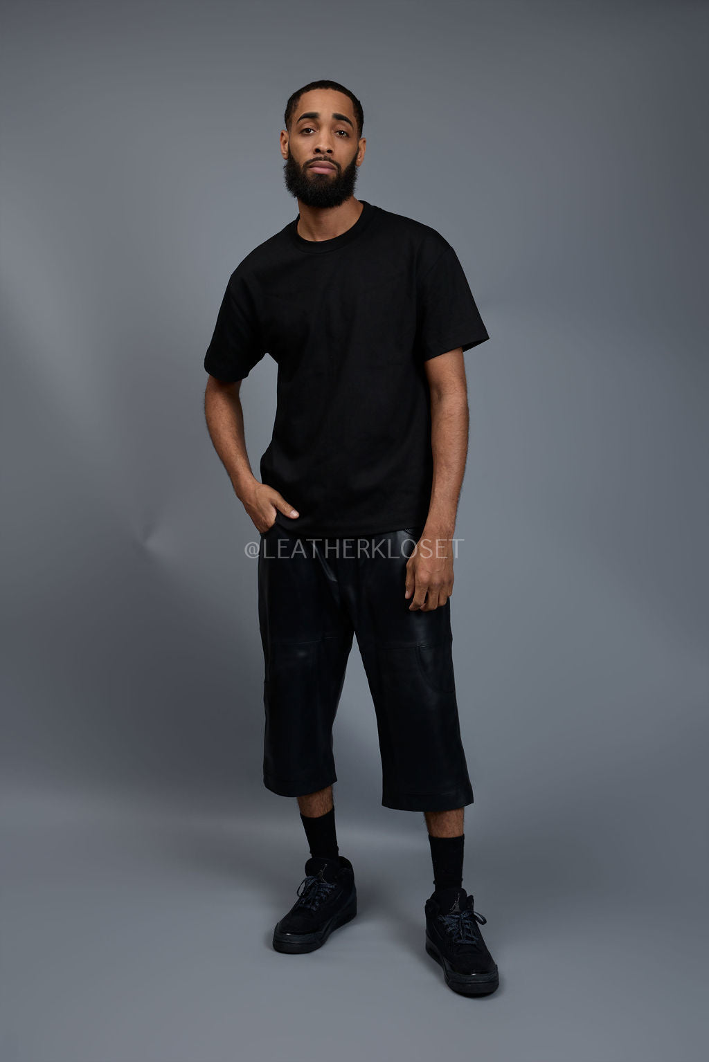Men's Leather Carpenter Shorts [Black]