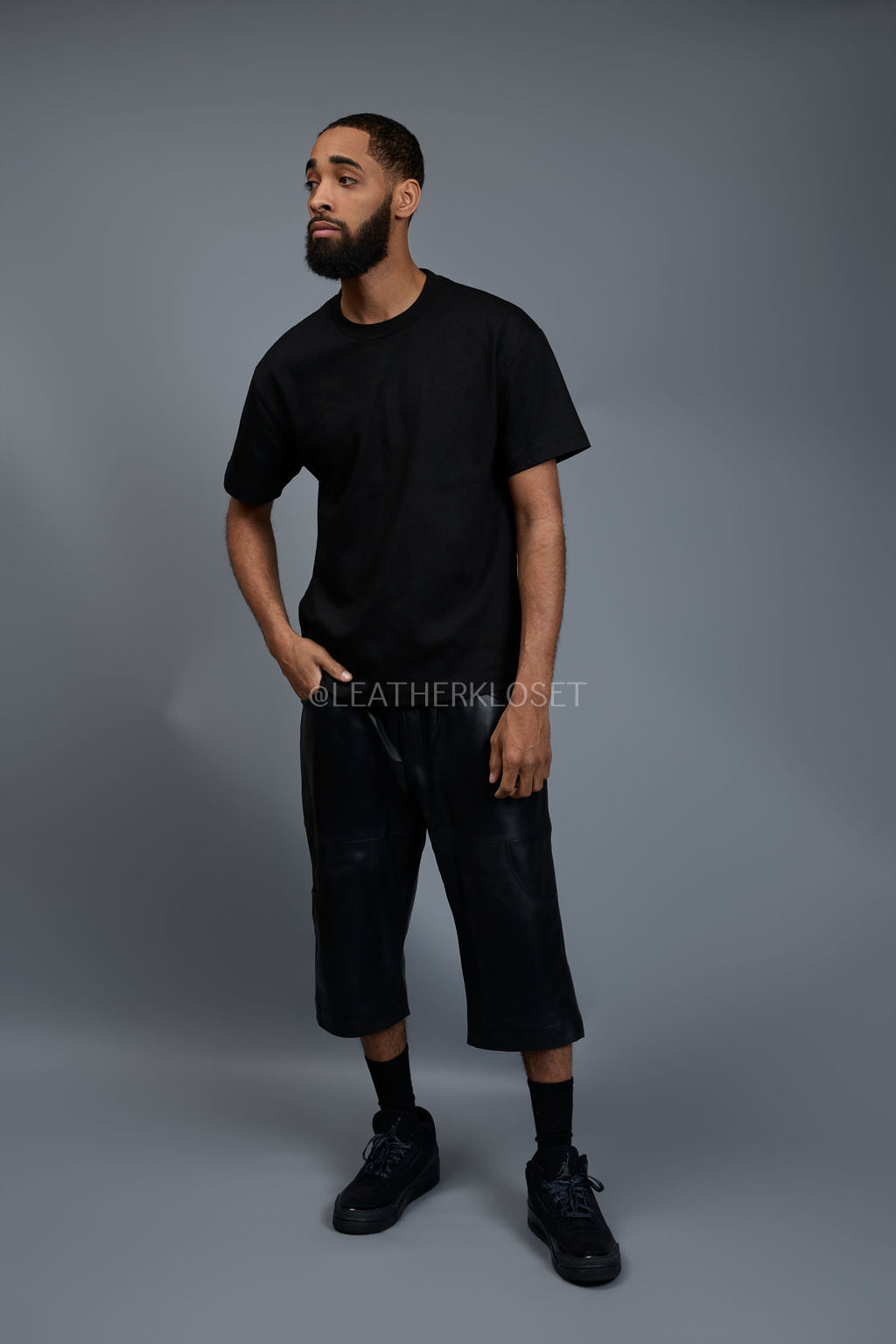 Men's Leather Carpenter Shorts [Black]