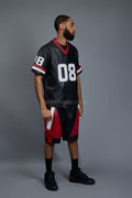 Men's Leather Jersey And Levi Shorts Set [Black/Red/White]