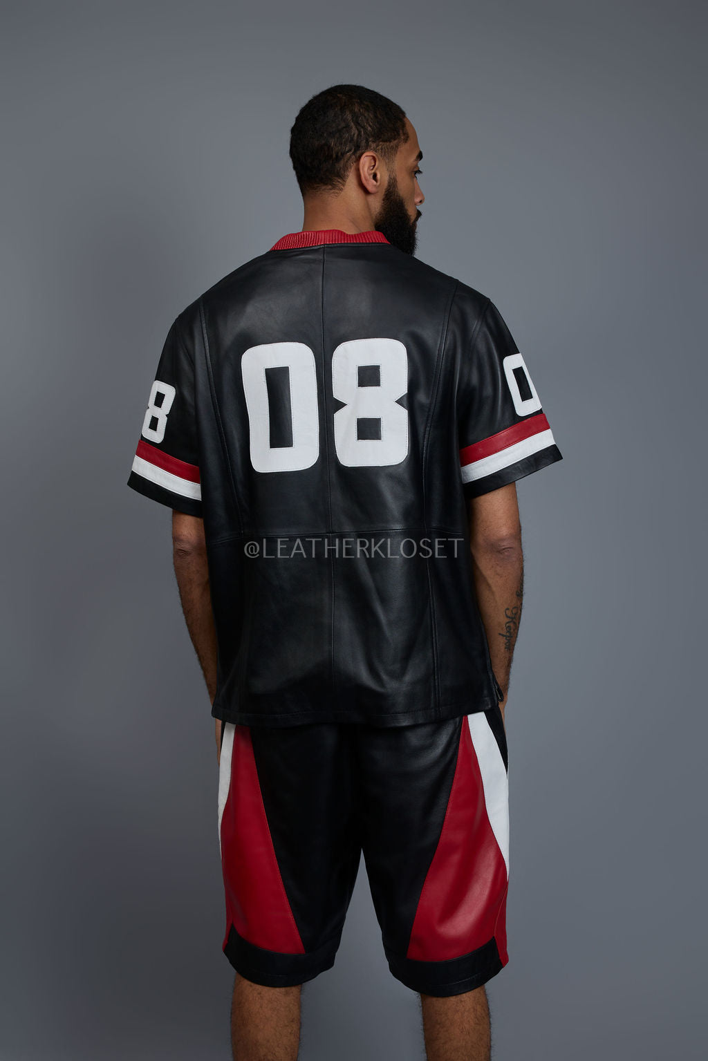 Men's Leather Jersey And Levi Shorts Set [Black/Red/White]