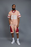 Men's Leather Jersey And Levi Shorts Set [Baby pink/White/Red]