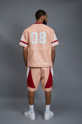 Men's Leather Jersey And Levi Shorts Set [Baby pink/White/Red]