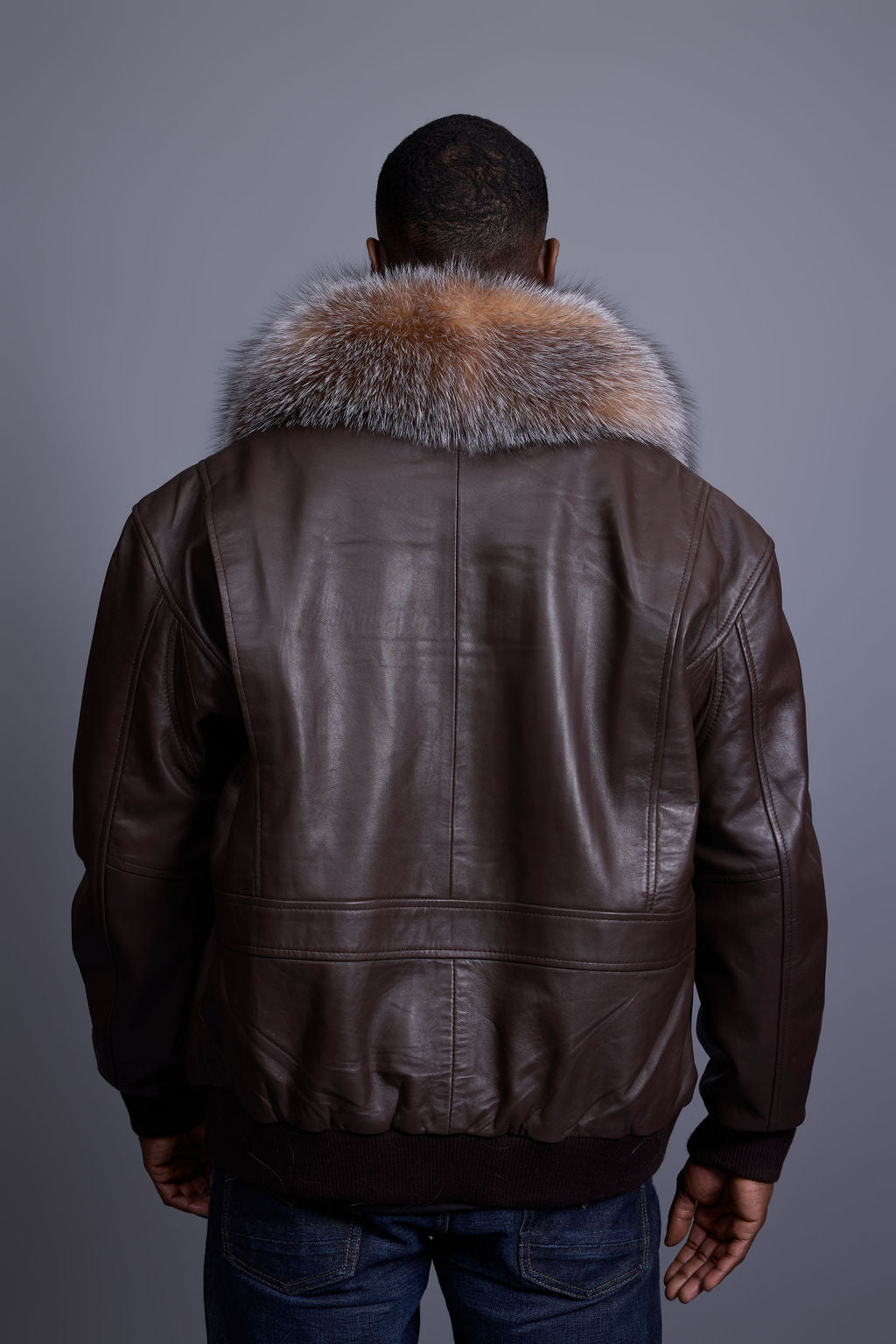 Men's Leather Pilot Aviator Bomber Jacket With Fox Collar [Chocolate]