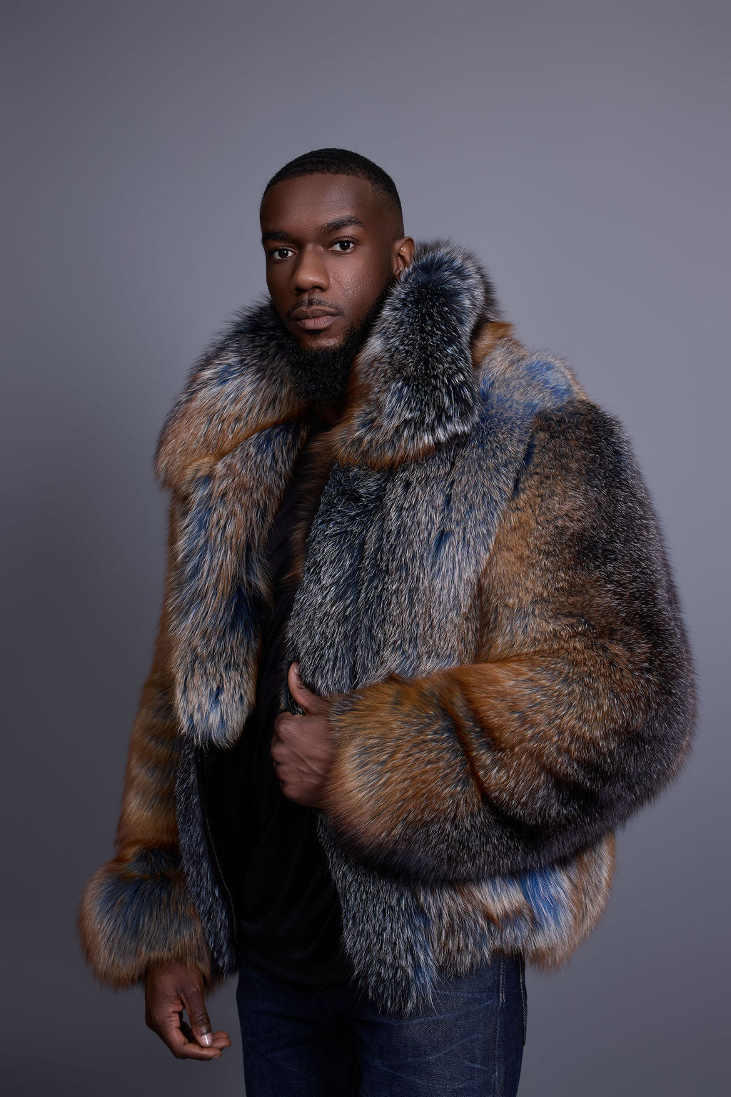 Men's Enzo Fox Fur Bomber [Blue Frost]